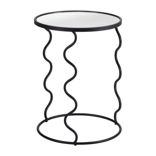 24" Black Mirrored Glass and Steel Round Abstract End Table HomeRoots