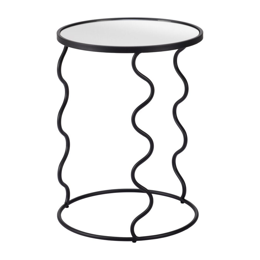24" Black Mirrored Glass and Steel Round Abstract End Table HomeRoots