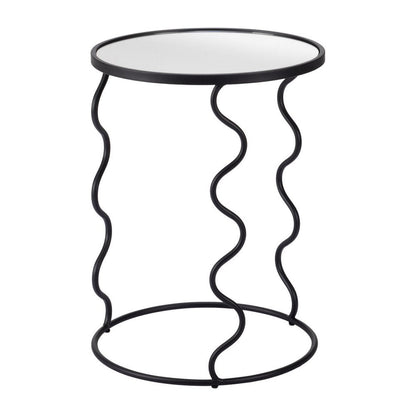 24" Black Mirrored Glass and Steel Round Abstract End Table HomeRoots