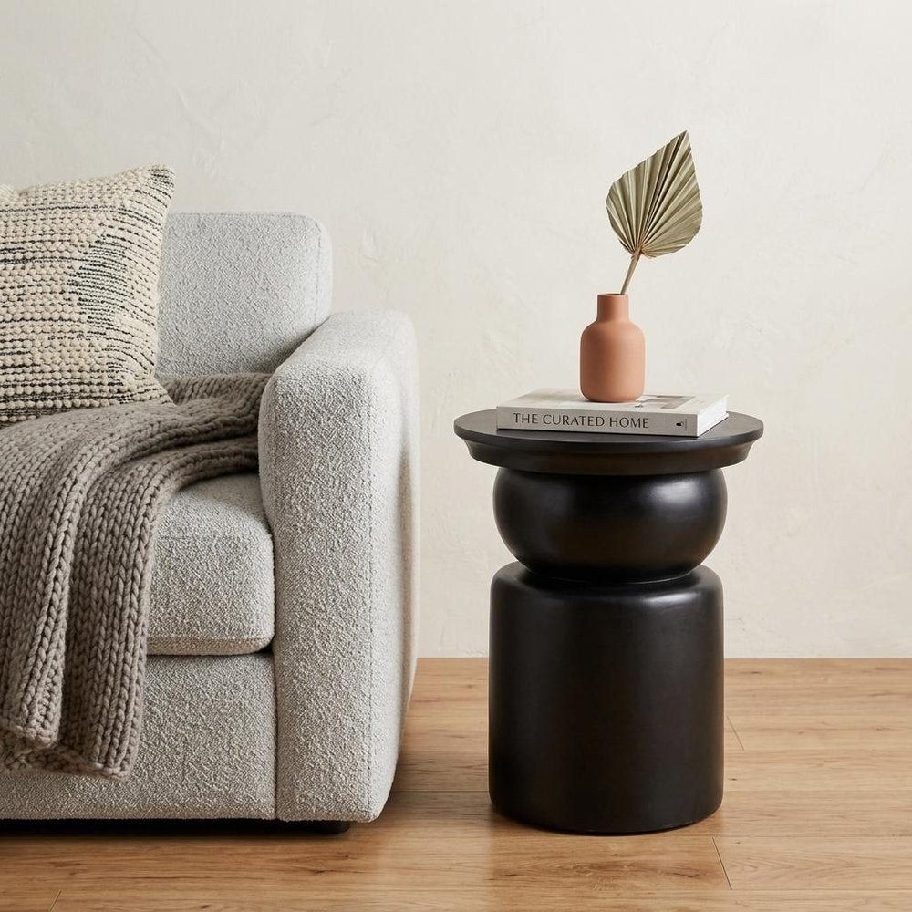 20" Black Solid Wood Round Drum End Table HomeRoots