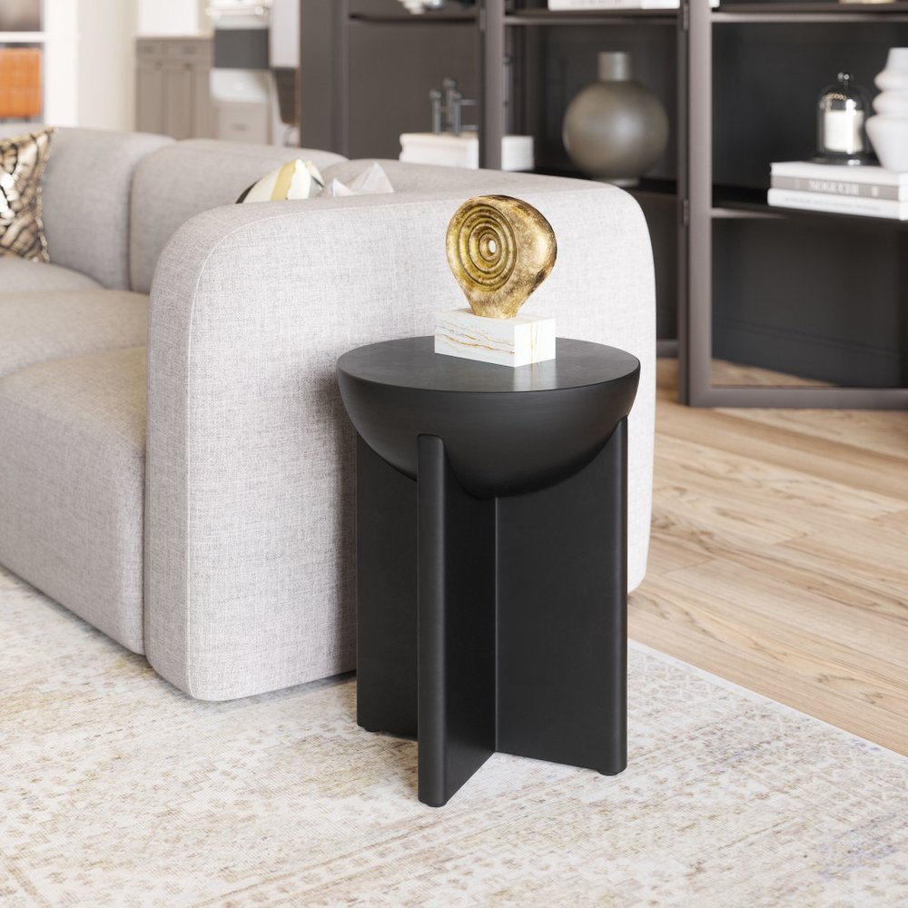 20" Black Solid Wood Round Pedestal End Table HomeRoots