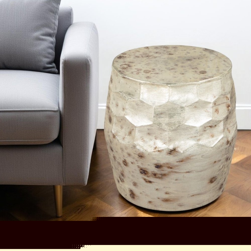 22" Beige Iron Round Block End Table HomeRoots