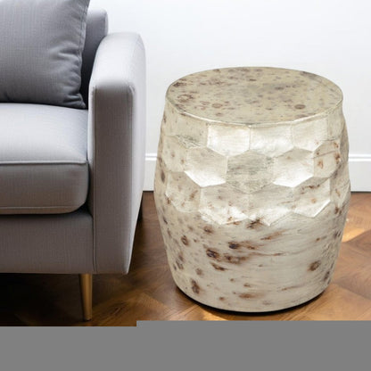 22" Beige Iron Round Block End Table HomeRoots