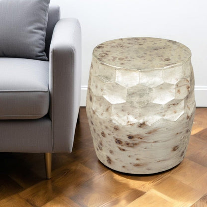 22" Beige Iron Round Block End Table HomeRoots