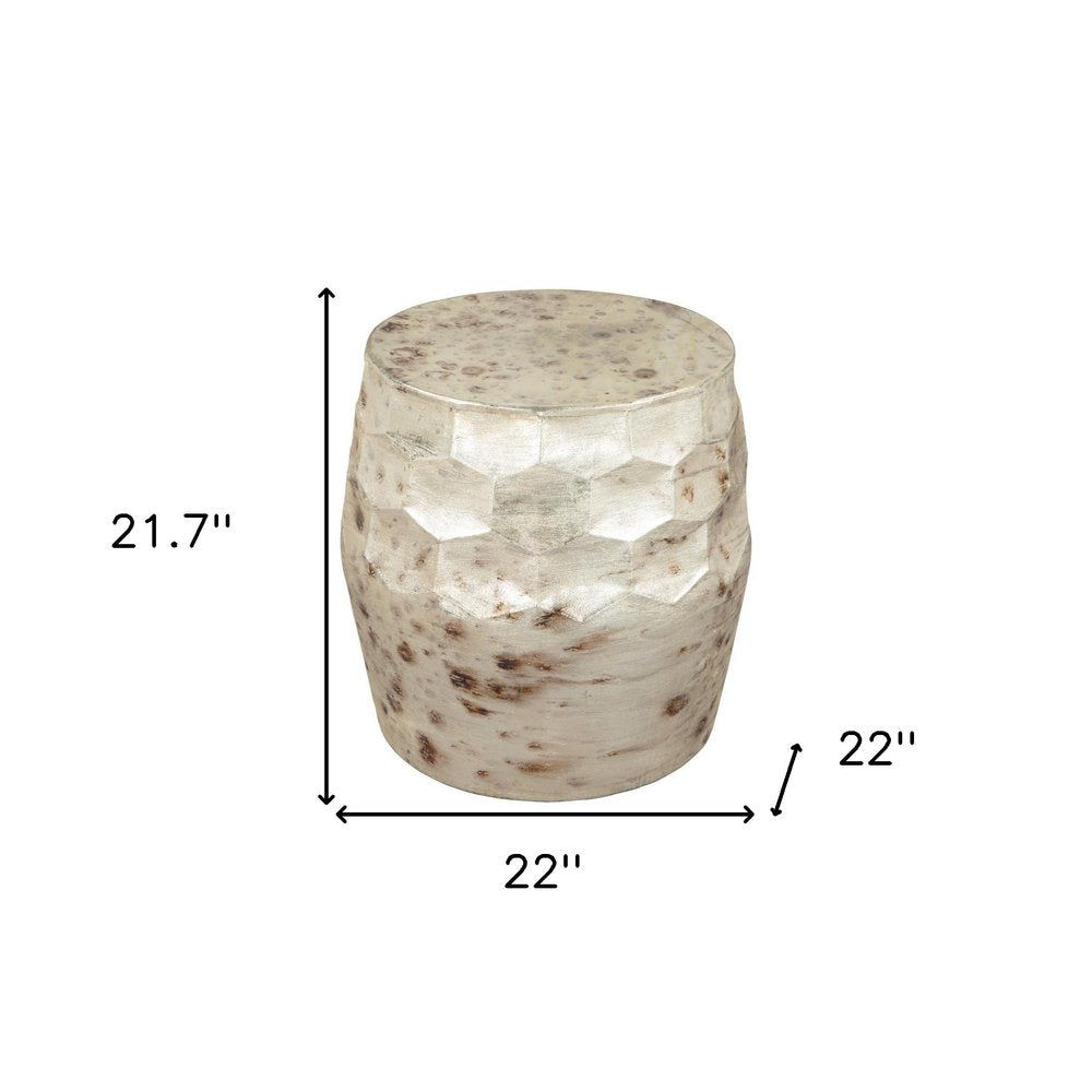 22" Beige Iron Round Block End Table HomeRoots