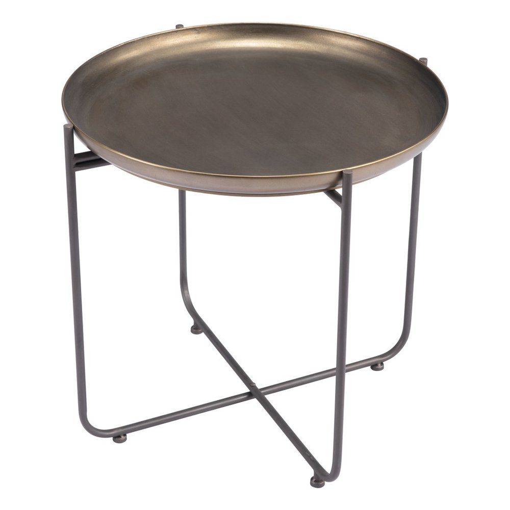 21" Bronze and Gray Steel Round Cross Legs End Table HomeRoots