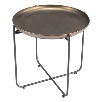 21" Bronze and Gray Steel Round Cross Legs End Table HomeRoots