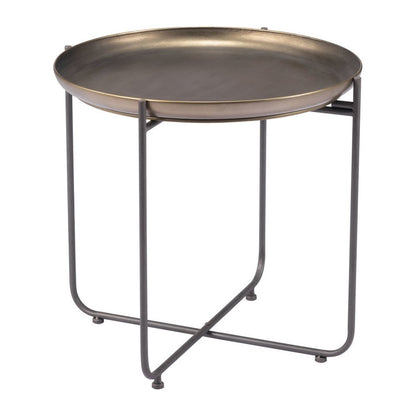21" Bronze and Gray Steel Round Cross Legs End Table HomeRoots