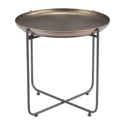 21" Bronze and Gray Steel Round Cross Legs End Table HomeRoots