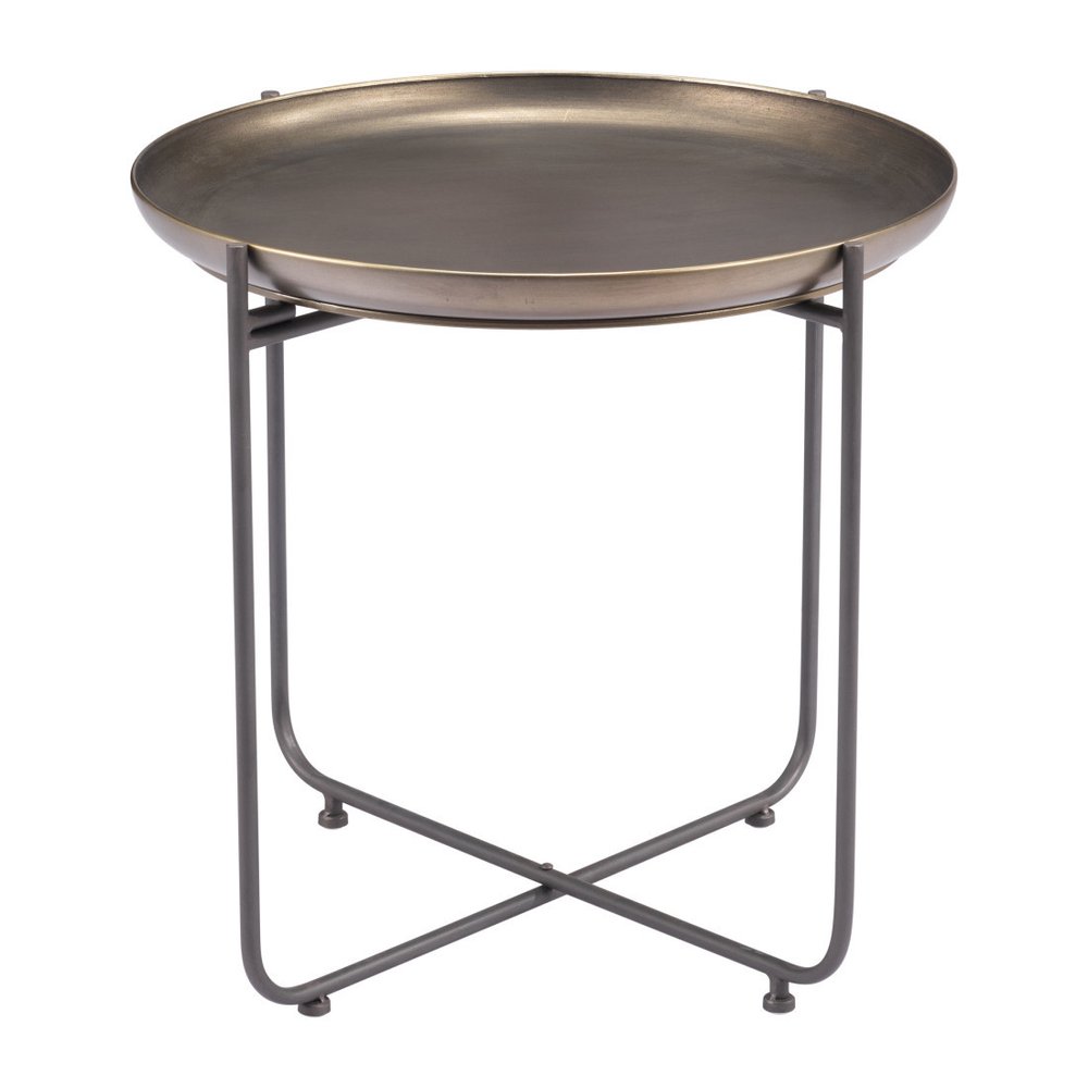 21" Bronze and Gray Steel Round Cross Legs End Table HomeRoots