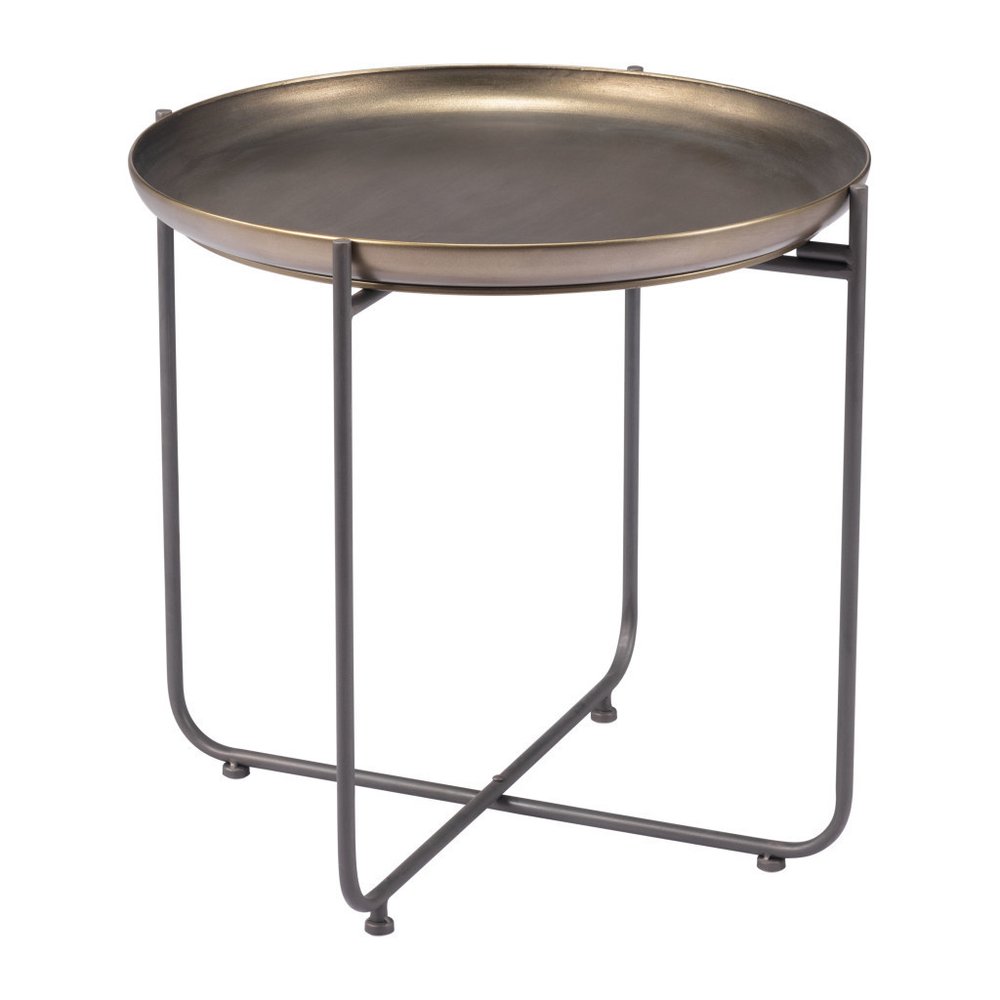 21" Bronze and Gray Steel Round Cross Legs End Table HomeRoots