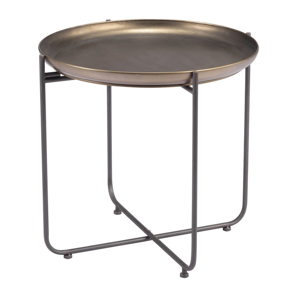 21" Bronze and Gray Steel Round Cross Legs End Table HomeRoots