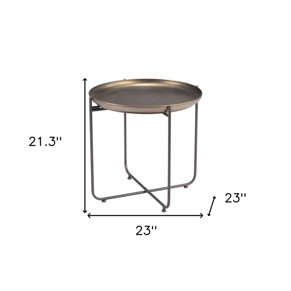 21" Bronze and Gray Steel Round Cross Legs End Table HomeRoots