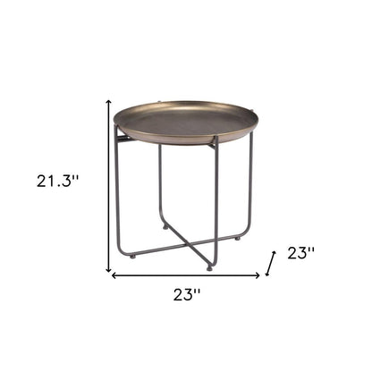 21" Bronze and Gray Steel Round Cross Legs End Table HomeRoots