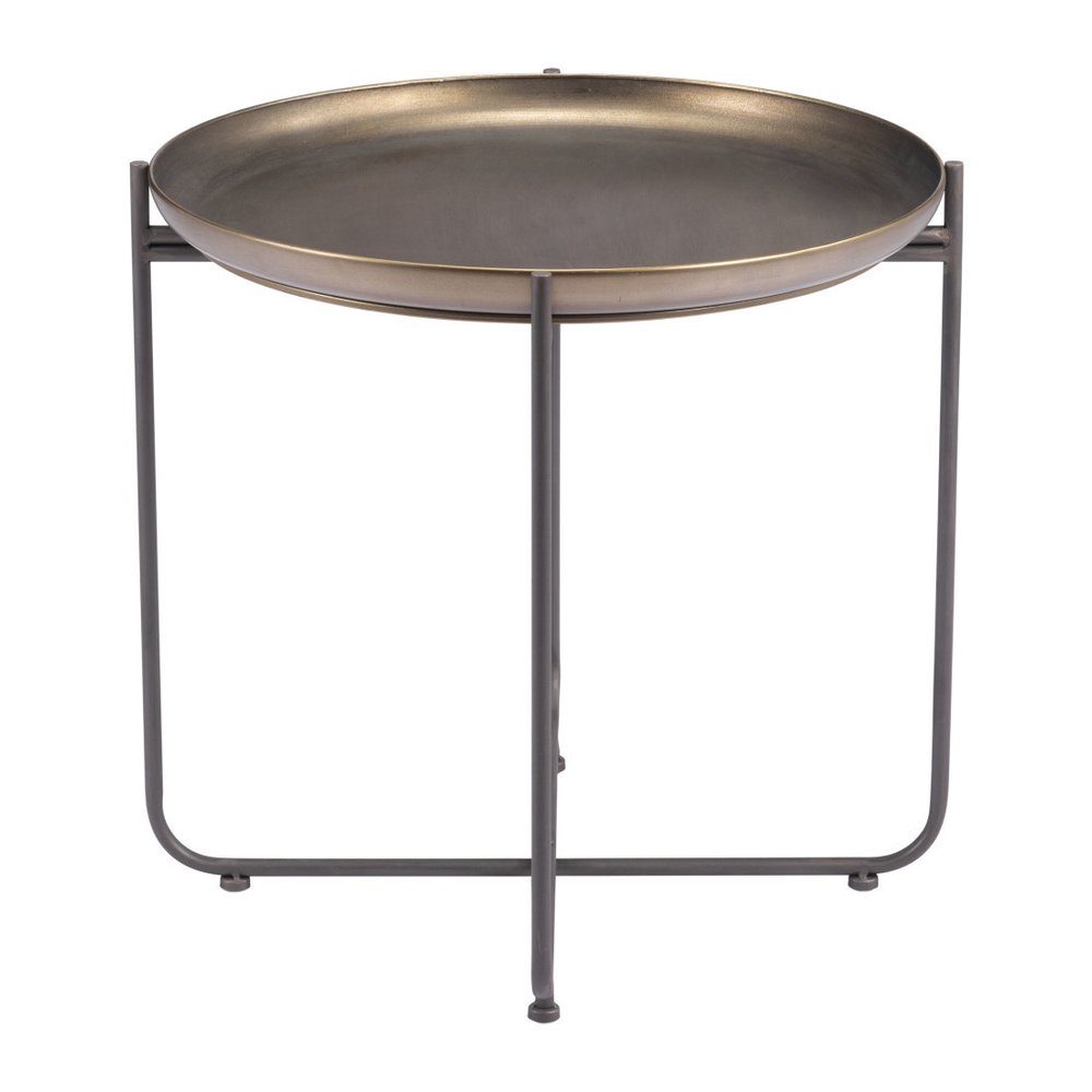 21" Bronze and Gray Steel Round Cross Legs End Table HomeRoots