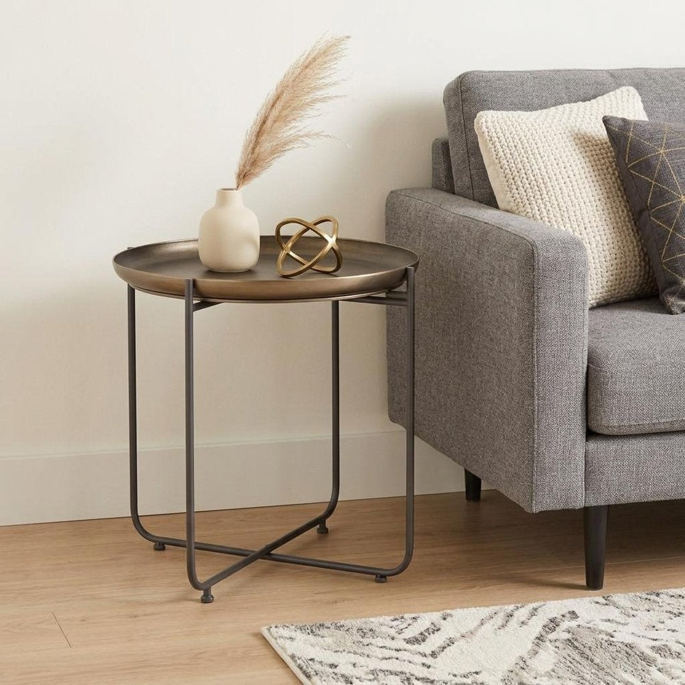 21" Bronze and Gray Steel Round Cross Legs End Table HomeRoots