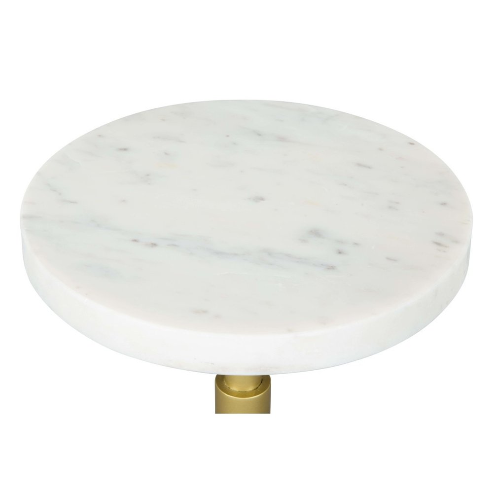 22" White And Gold Marble And Iron Round Pedestal End Table HomeRoots