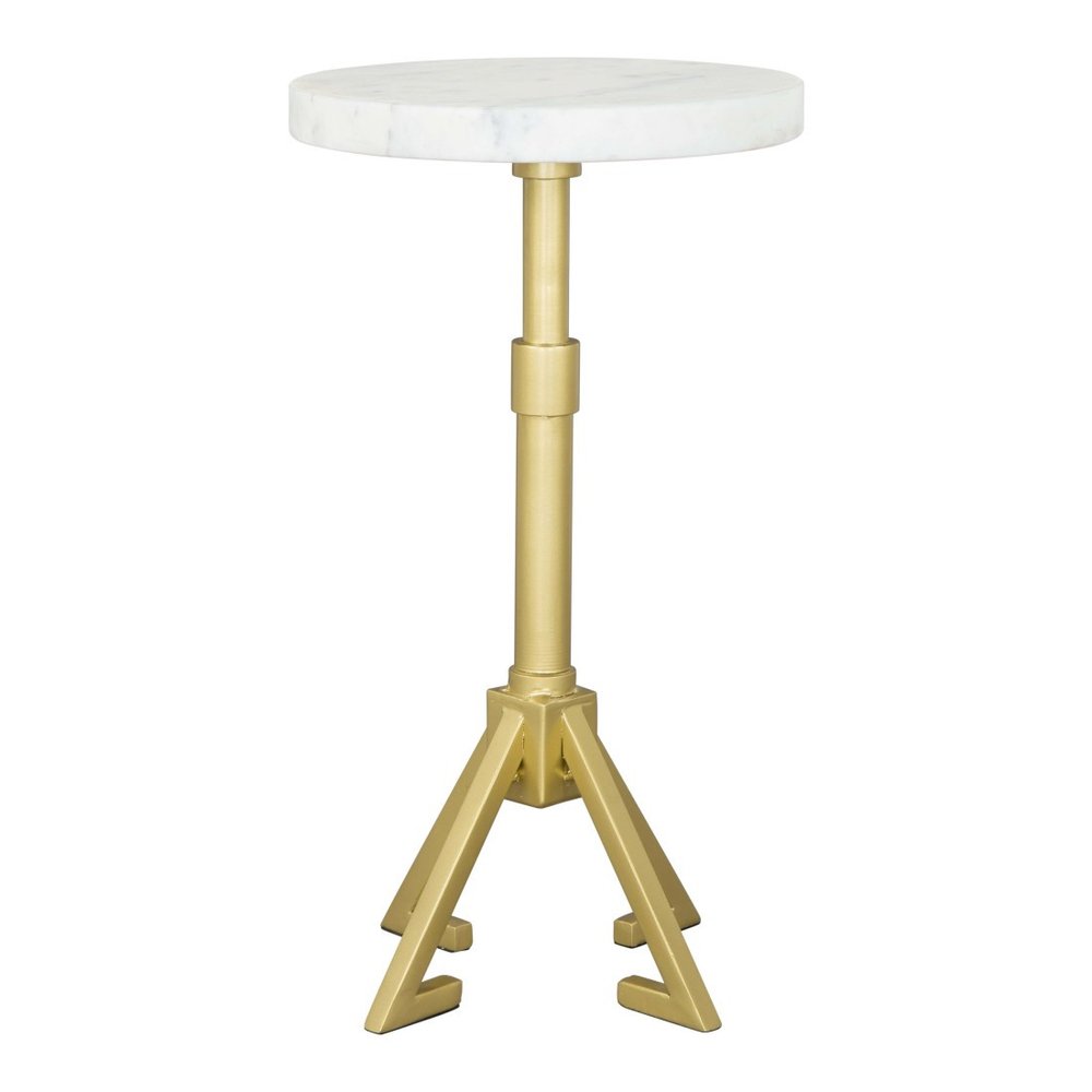 22" White And Gold Marble And Iron Round Pedestal End Table HomeRoots