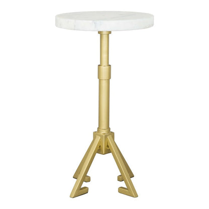22" White And Gold Marble And Iron Round Pedestal End Table HomeRoots