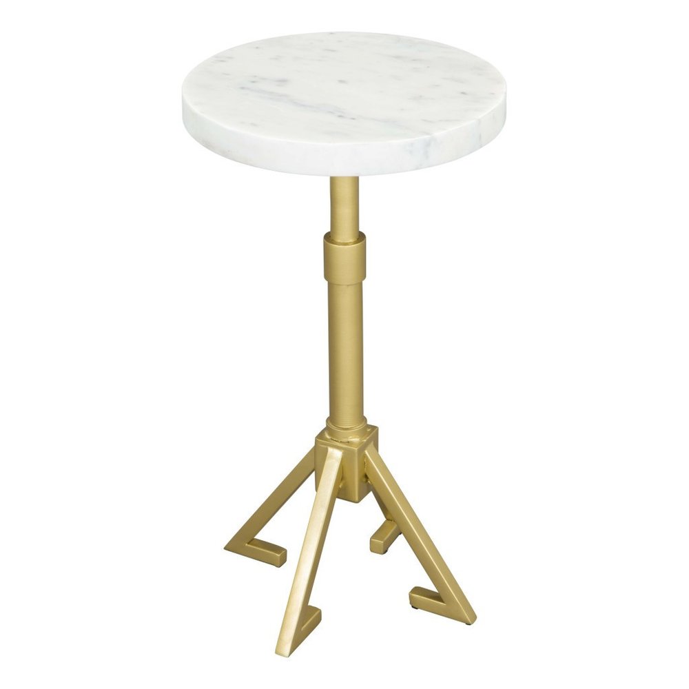 22" White And Gold Marble And Iron Round Pedestal End Table HomeRoots