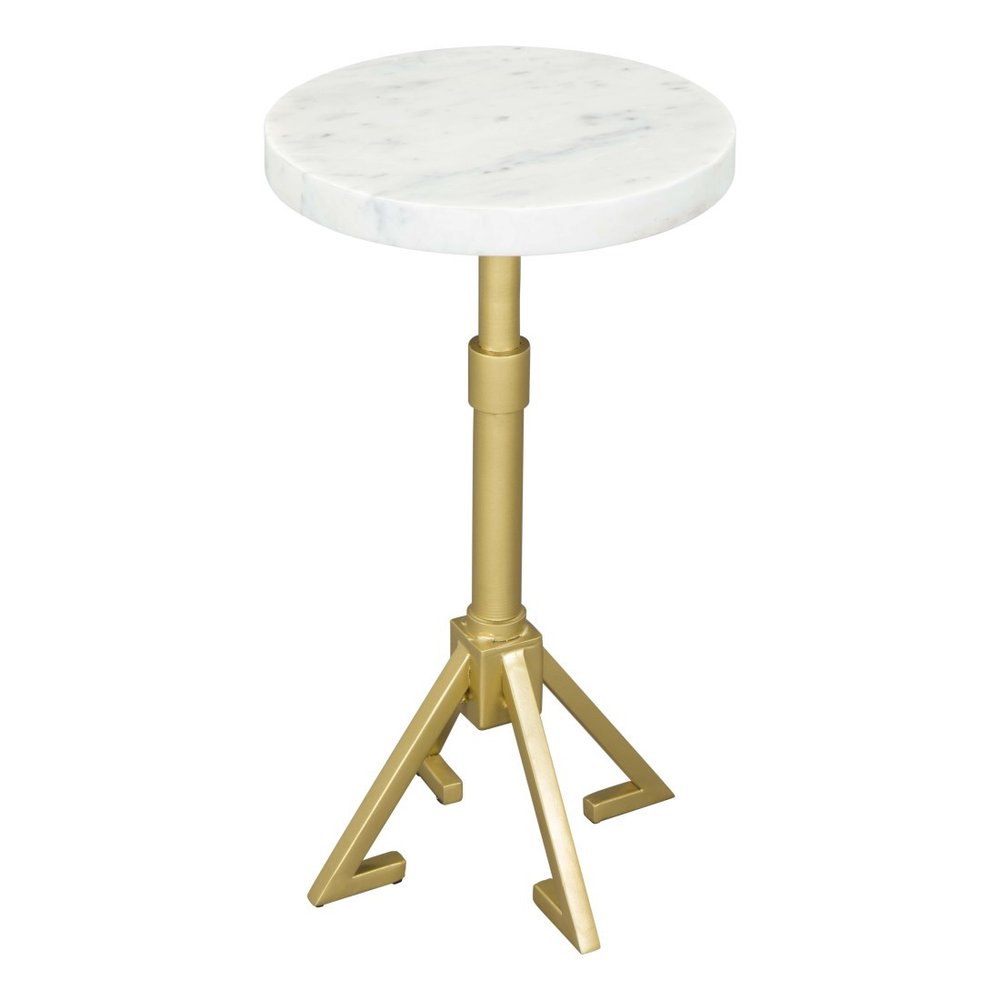 22" White And Gold Marble And Iron Round Pedestal End Table HomeRoots