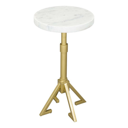 22" White And Gold Marble And Iron Round Pedestal End Table HomeRoots