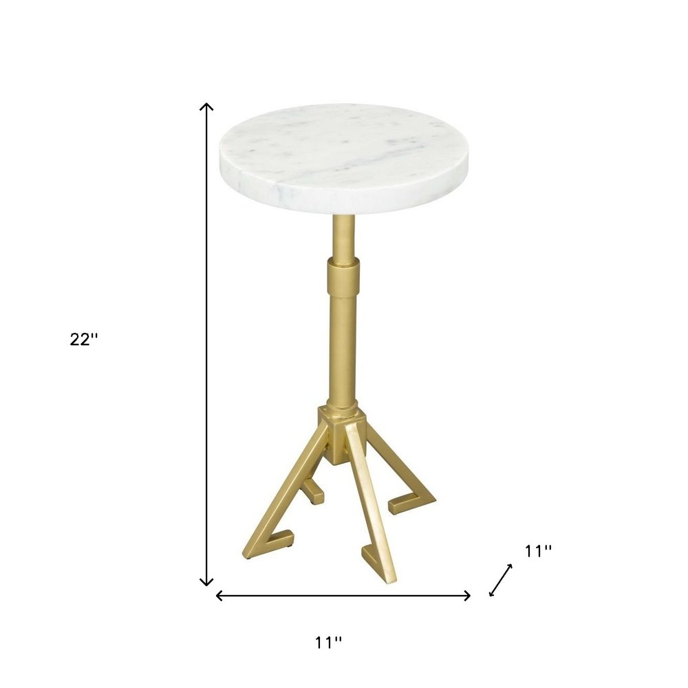 22" White And Gold Marble And Iron Round Pedestal End Table HomeRoots