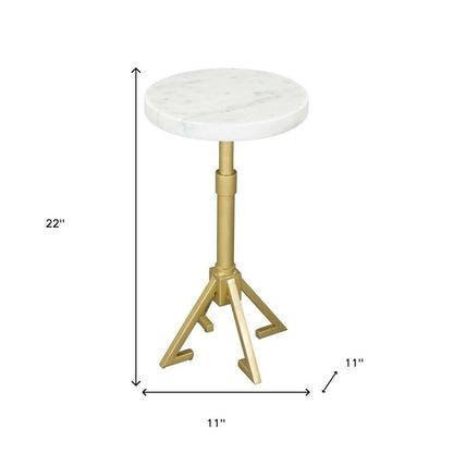 22" White And Gold Marble And Iron Round Pedestal End Table HomeRoots