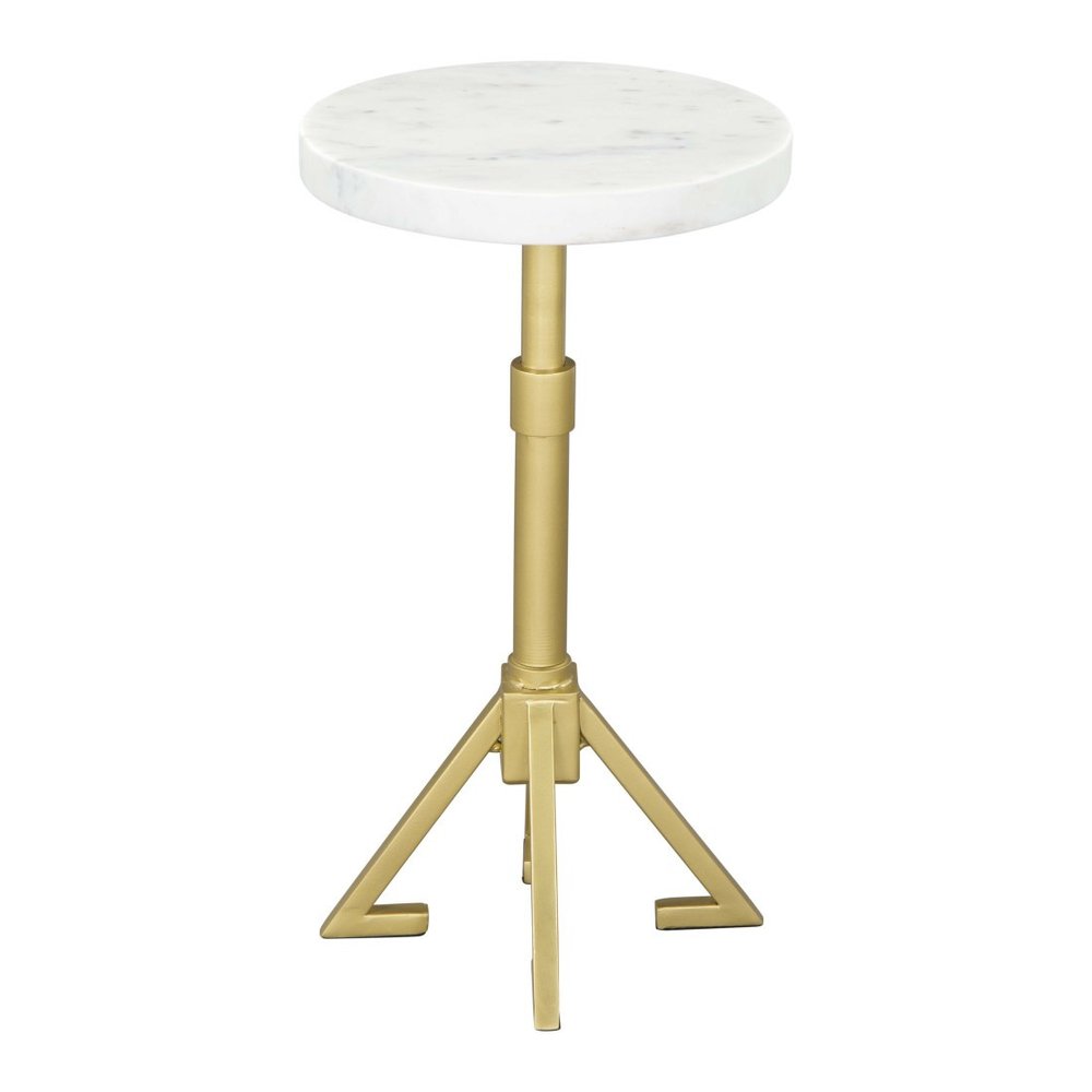22" White And Gold Marble And Iron Round Pedestal End Table HomeRoots