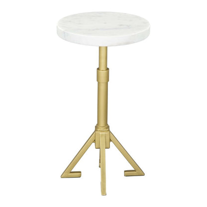 22" White And Gold Marble And Iron Round Pedestal End Table HomeRoots