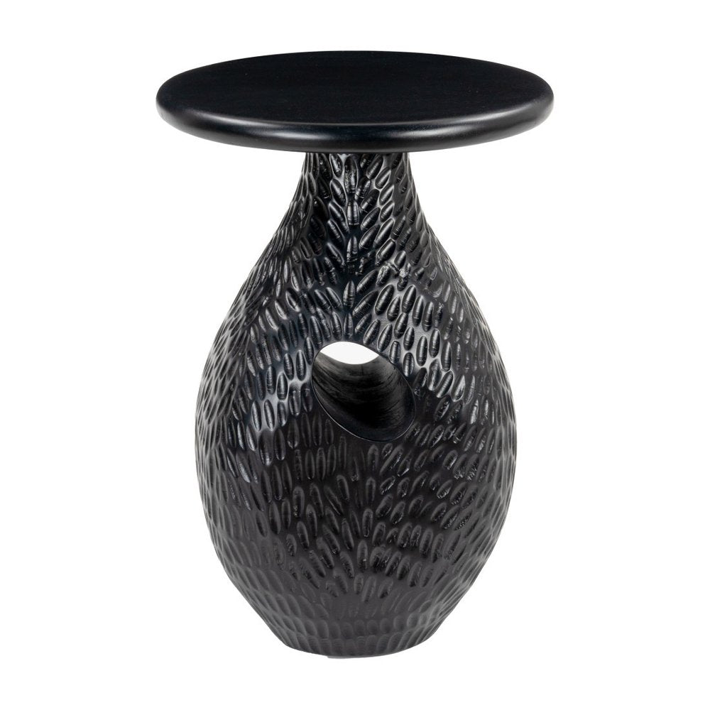 20" Black Solid Wood Round Pedestal End Table HomeRoots