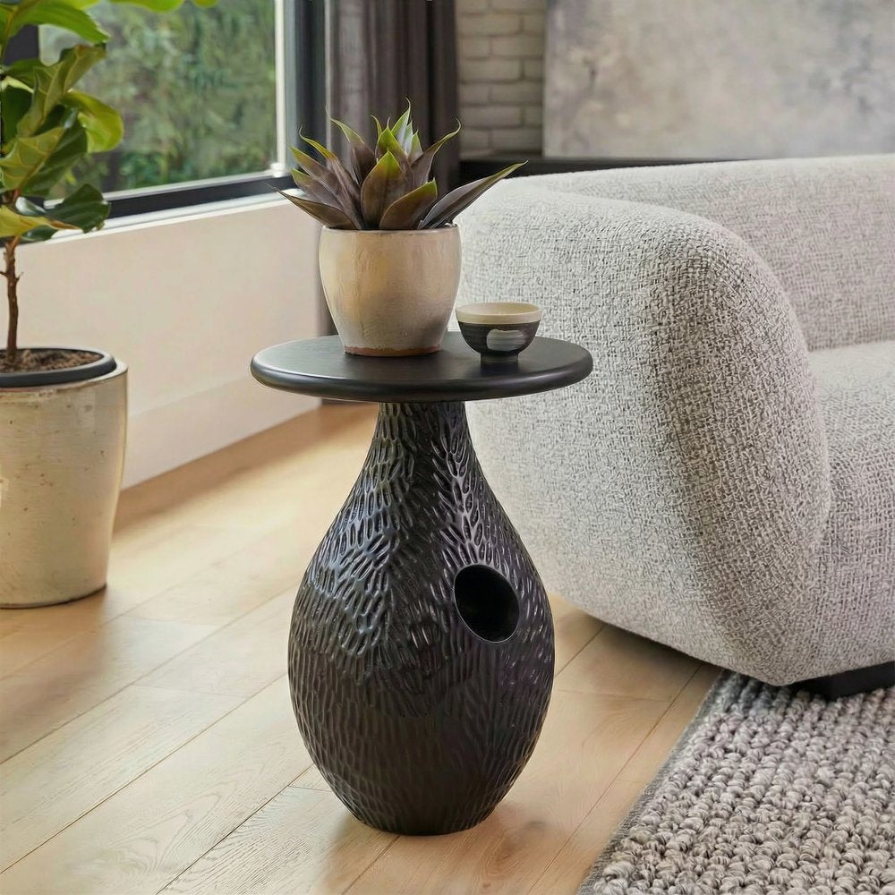20" Black Solid Wood Round Pedestal End Table HomeRoots