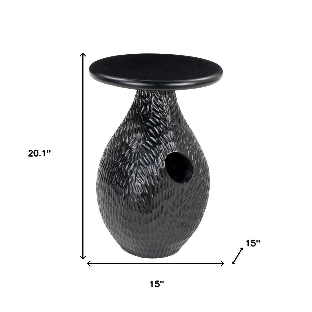 20" Black Solid Wood Round Pedestal End Table HomeRoots