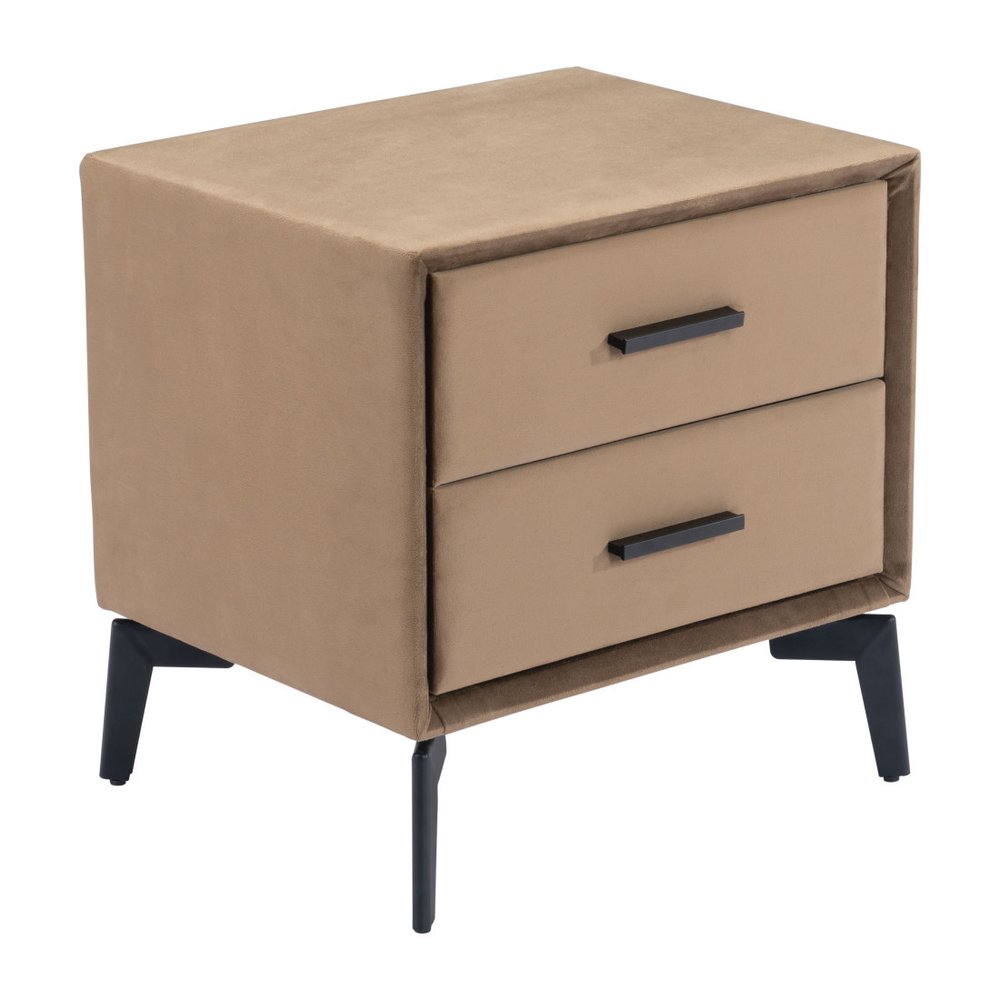 20" Brown and Black Velvet Wood and Steel End Table With Two Drawers HomeRoots