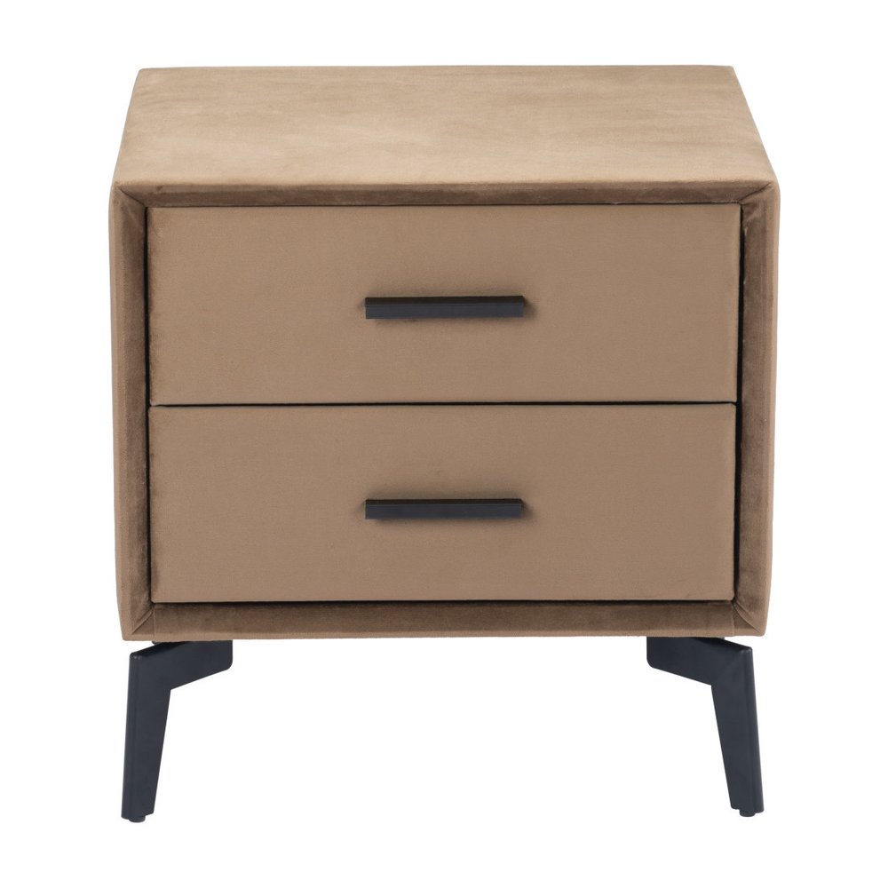 20" Brown and Black Velvet Wood and Steel End Table With Two Drawers HomeRoots