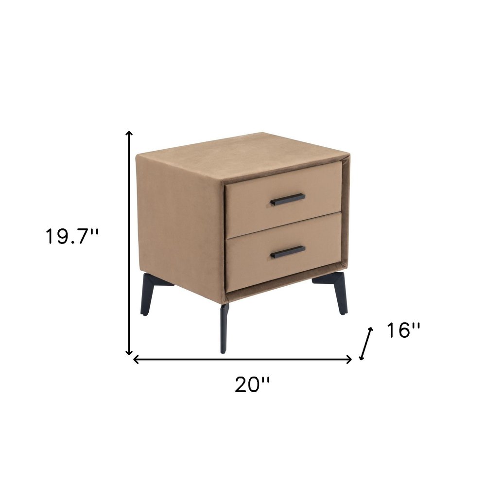 20" Brown and Black Velvet Wood and Steel End Table With Two Drawers HomeRoots