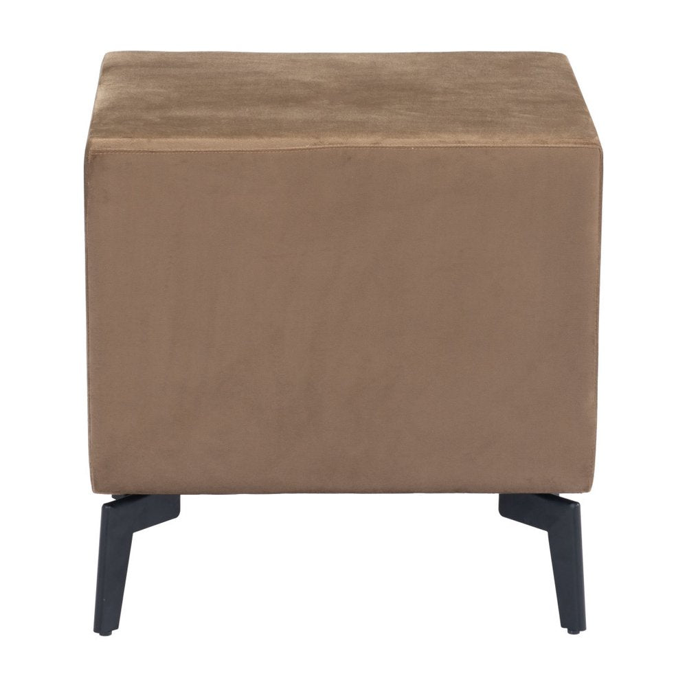 20" Brown and Black Velvet Wood and Steel End Table With Two Drawers HomeRoots