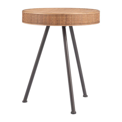 23" Natural and Gray Rattan and Steel Round End Table HomeRoots