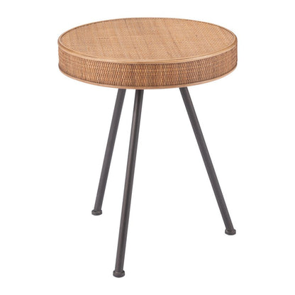 23" Natural and Gray Rattan and Steel Round End Table HomeRoots