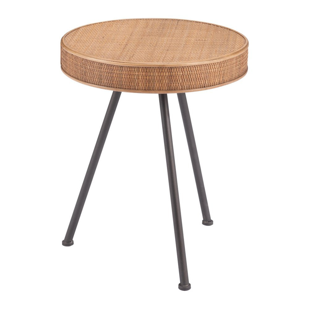 23" Natural and Gray Rattan and Steel Round End Table HomeRoots