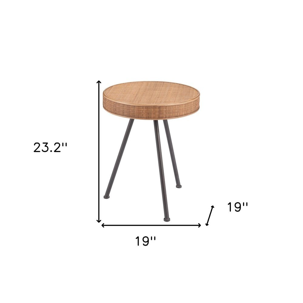 23" Natural and Gray Rattan and Steel Round End Table HomeRoots