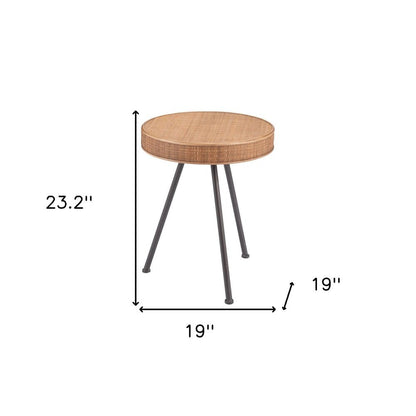 23" Natural and Gray Rattan and Steel Round End Table HomeRoots