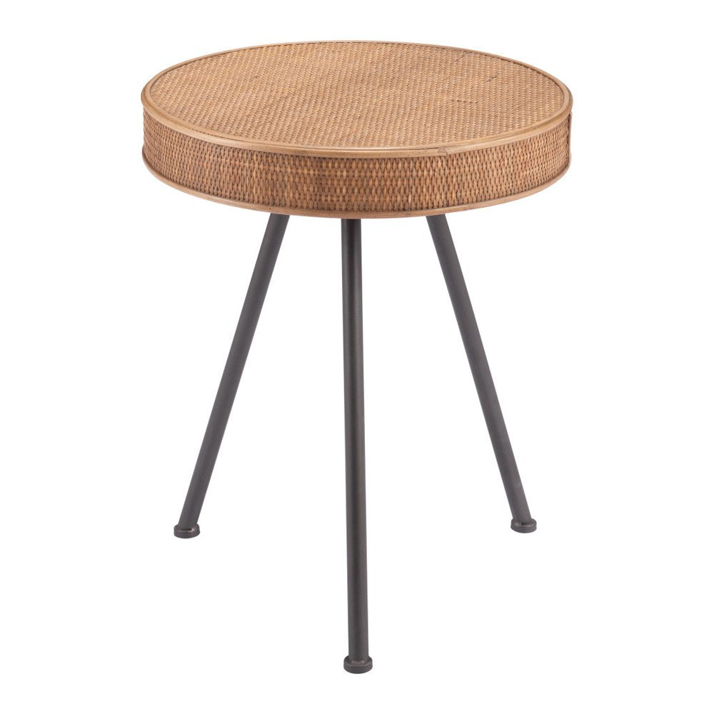 23" Natural and Gray Rattan and Steel Round End Table HomeRoots
