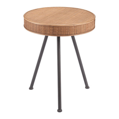 23" Natural and Gray Rattan and Steel Round End Table HomeRoots