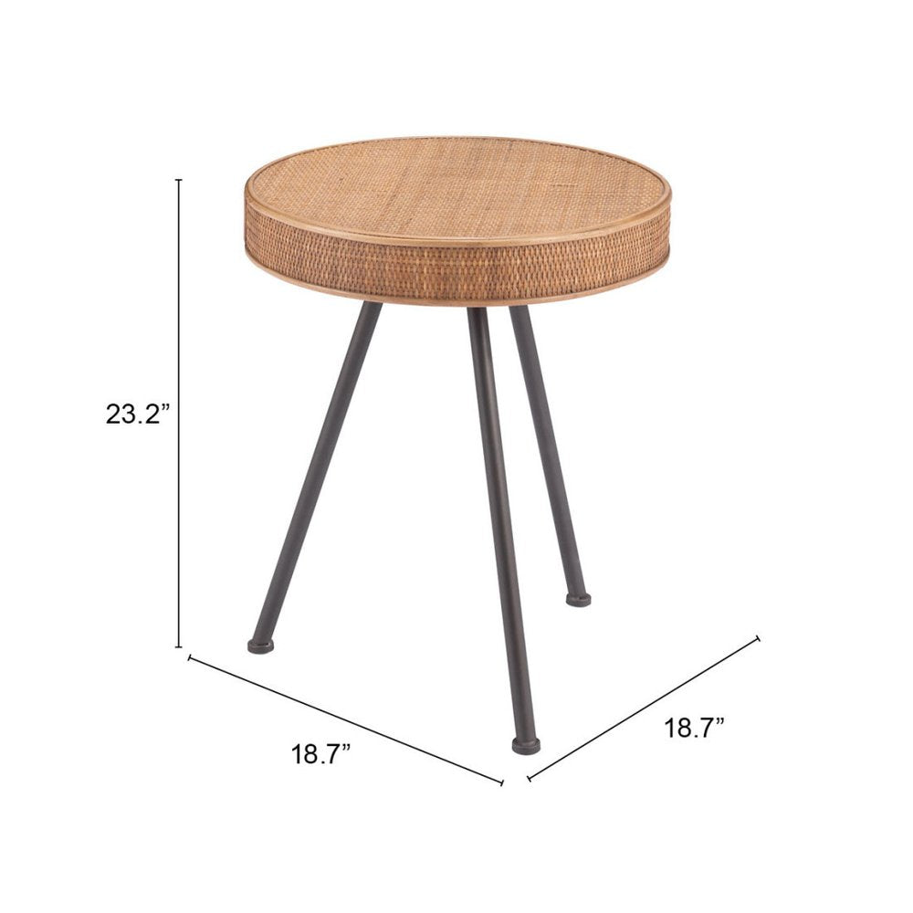 23" Natural and Gray Rattan and Steel Round End Table HomeRoots