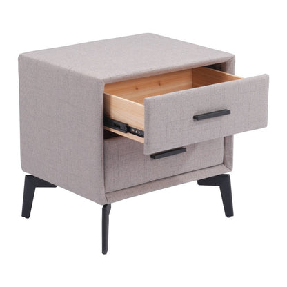 20" Gray and Black Fabric Wood and Steel End Table With Two Drawers HomeRoots