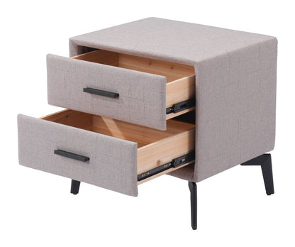 20" Gray and Black Fabric Wood and Steel End Table With Two Drawers HomeRoots