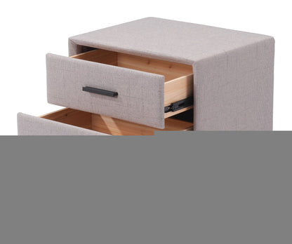 20" Gray and Black Fabric Wood and Steel End Table With Two Drawers HomeRoots