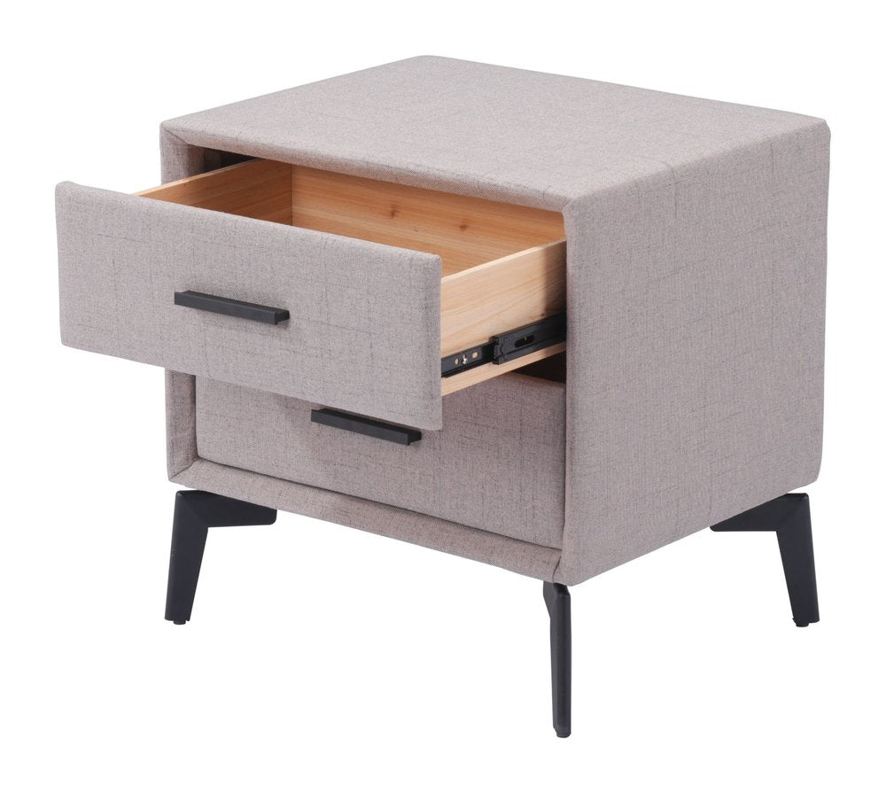 20" Gray and Black Fabric Wood and Steel End Table With Two Drawers HomeRoots
