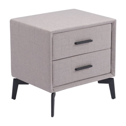 20" Gray and Black Fabric Wood and Steel End Table With Two Drawers HomeRoots